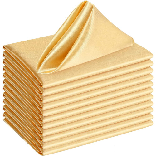 Guardanapos de cetim dourado, quadrados de 43x43 cm (17x17 polegadas), pacote com 12 unidades.