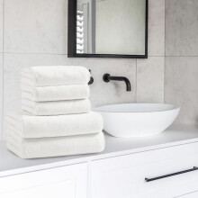 Ensemble de 5 serviettes de bain en coton blanc (2 serviettes de bain + 3 serviettes pour les mains), épaisses, douces et absorbantes. Idéal pour