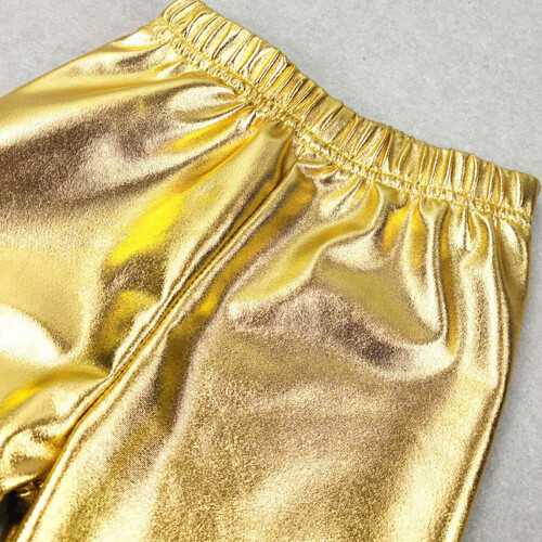 Kids Shiny Dance Pants Solid Gold Hot Stamping 2-3 Years 2