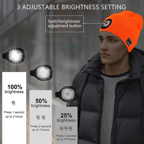 Gorro Bluetooth con luces LED, altavoces, micrófono y conexión USB. 1