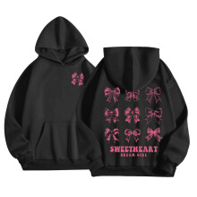 SonxaHe Girls Hooded Sweatshirts Bow Prints Long Sleeve Oversized Casual Winter Pullover Hoodie Black,Sized 1-2