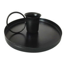 Portacandele in ferro nero opaco con manico – Supporto per candele a colonna/a sfera in stile industriale, decorazione per centrotavola