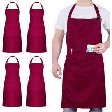 Chef Apron Adjustable Unisex 4-Pack with 2 Pockets