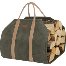 Sac à bûches en toile cirée verte (1 pièce)
