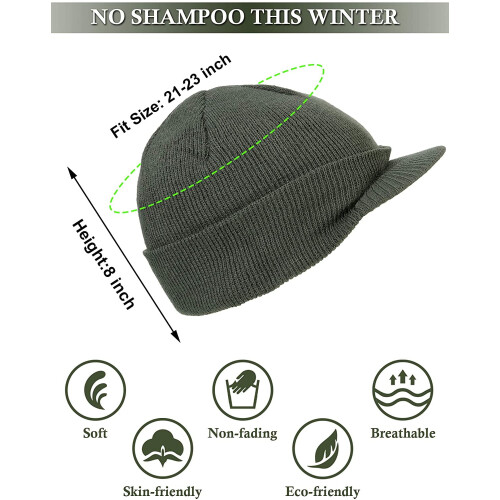 Herren-Winterstrickmütze mit Krempe, Grau 2