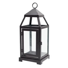 Metal Hanging Candle Lantern Black Vintage with Tempered
