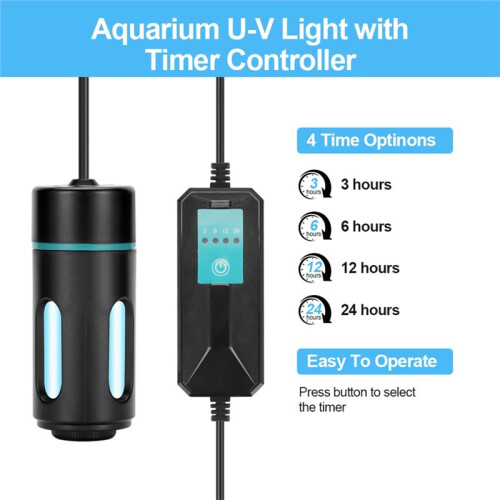 Aquarium UV Light with Timer 360Protective Shield Clean Light for Green Water Algae Clean Algae Control Lamp EU Plug 3W 1