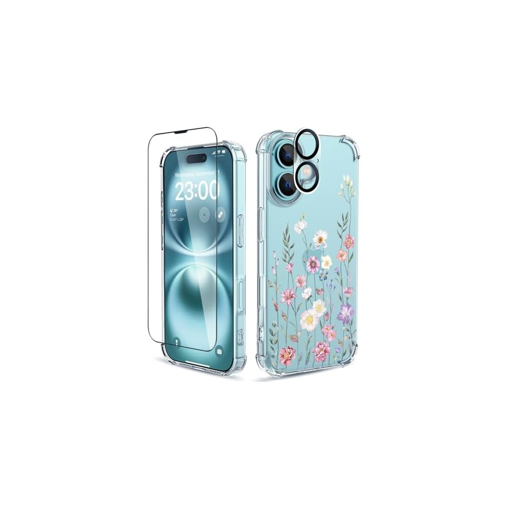 Iphone 16 Case Clear Shockproof Floral Cover With Screen 962125545999