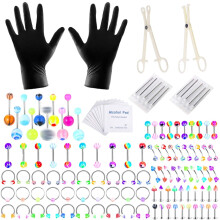 Acrylic Body Piercing Kit Lip Nose Ear Eyebrow Navel 124pcs