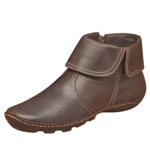 Botas curtas femininas de couro com zíper lateral 1