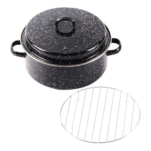 Black enamel roasting pan with lid 12-inch