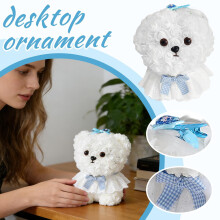 Cachorro de pelúcia artificial com rosas, feito à mão, para decoração de casa (1 peça).