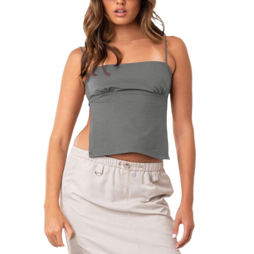 Women's halter tank top double lined backless crop camisole
