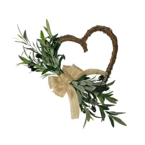 Coroa artificial de ramos de oliveira em formato de coração, 30 cm (12 polegadas)