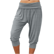 Women's Gray Harem Capri Pants High Waisted Textured