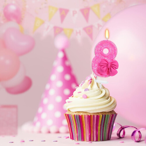 Vela de aniversário em formato de rosa, número 8, 7,6 cm (3 polegadas), sem fumaça. 2