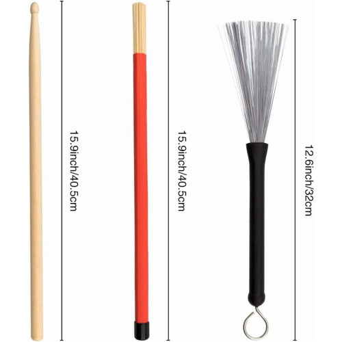 Maple Wood Drum Sticks Set with Brushes and Rods 1 Pair 1