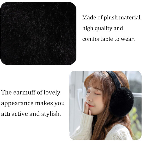Women's Winter Foldable Faux Fur Ear Muffs Black 1