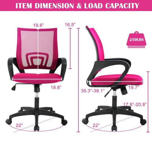 Ergonomic Office Chair Pink Adjustable Height with Armrests 2