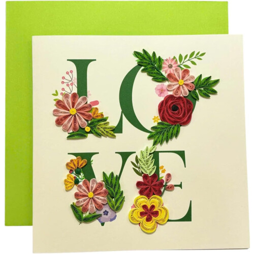 Handcrafted 3D quilling love card with envelope