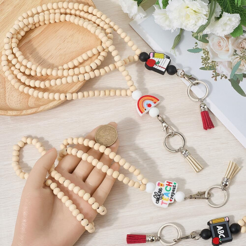 Lehrer-Lanyards aus Holz mit Silikonperlen (4 Stück) 2