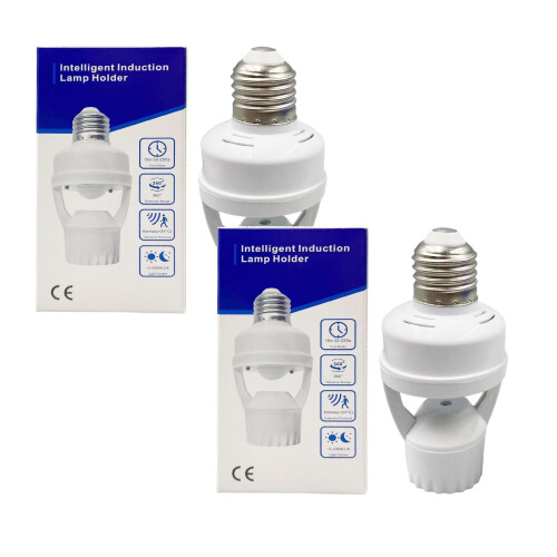 PIR Motion Sensor Light Socket E27 Adapter 2 Pack