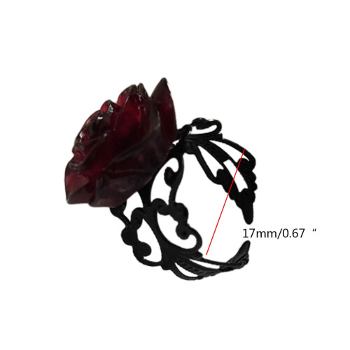 Rød Rose Justerbar Åben Ring til Kvinder Gotisk Blomsterdesign 2