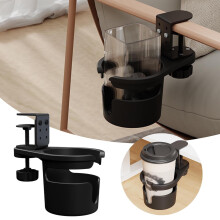 Porte-gobelet de bureau avec pince rotative à 180, noir, lot de 2