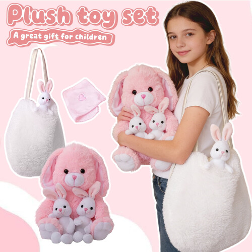 Pink Bunny Plush Bag with Mini Bunny Dolls Set