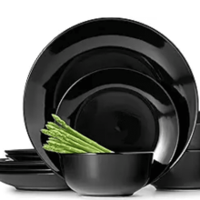 Fine Porcelain Dinnerware Set 12-Piece for 4 People Black