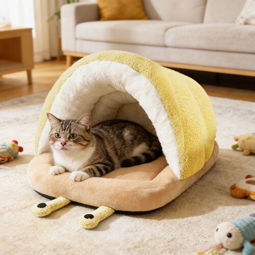 Cat Bed Cave - Soft Self-Warming Hideaway for Small to