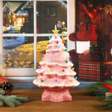 Ceramic Christmas Tree with LED Lights 12 Inches Green