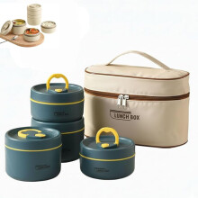 4-Tier Portable Insulated Stainless Steel Lunch Container Set, Microwave Safe, Stackable, for Work/Picnics/Camping (Blue)