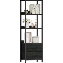 Corner Shelf with Drawers Metal Frame Wood Shelves 4-Tier