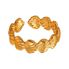 Seashell Stainless Steel Adjustable Ring with Rhinestones
