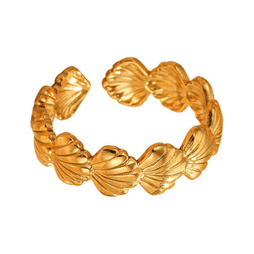 Seashell Stainless Steel Adjustable Ring with Rhinestones