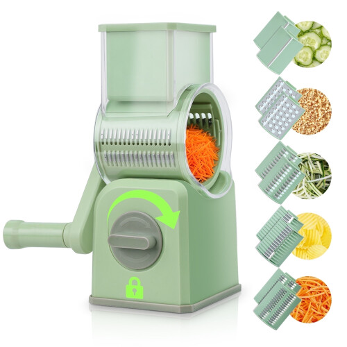 Rotary Cheese Grater with 5 Blades and Suction Base
