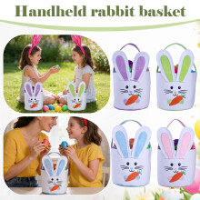 Panier de Pâques à main avec lapin debout et motif de carotte