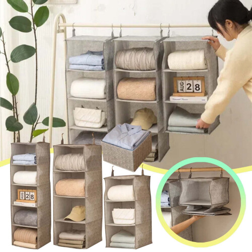 Hängender Kleiderschrank-Organizer Beige 3-Regal 1