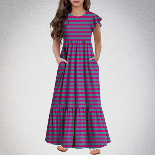 Mikilon Mädchen Freizeitkleid mit Karomuster, Maxikleid, Kurzarm, Größe 6-12 1