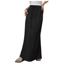Women's Linen Maxi Skirt A-Line Floor-Length Black L