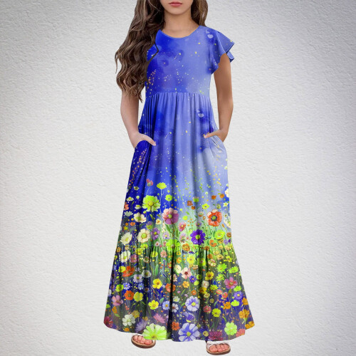 Mikilon Mädchen-Freizeitkleid mit Karomuster, kurzen Ärmeln 1