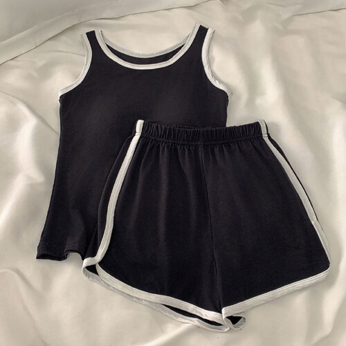 Damen-Schlafanzug mit integriertem BH: Top + Shorts, einfarbig 1