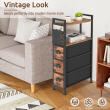 Black Skinny Side Table with 3 Drawers and Wheels