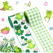 Zöld kockás béka drótozott szalag 6,3 cm x 2,5 m, 2 tekercs