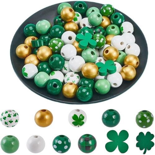 Perles de la Saint-Patrick vertes, blanches et dorées (200 pièces)