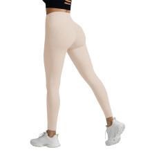 Leggings côtelés taille haute beige pour femme, taille M