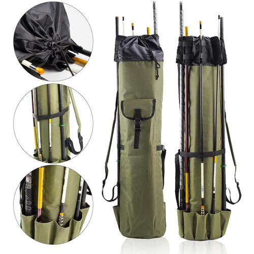 Fishing Pole Carrier with Wheels and Tackle Box 5-Rod