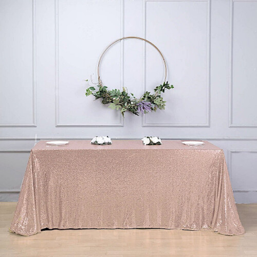 Toalha de mesa retangular com lantejoulas na cor rosa, 90x132 polegadas. 2