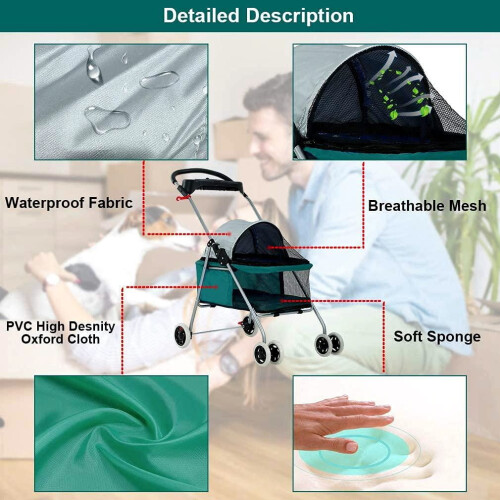 Lightweight folding dog stroller 4-wheel waterproof for 1